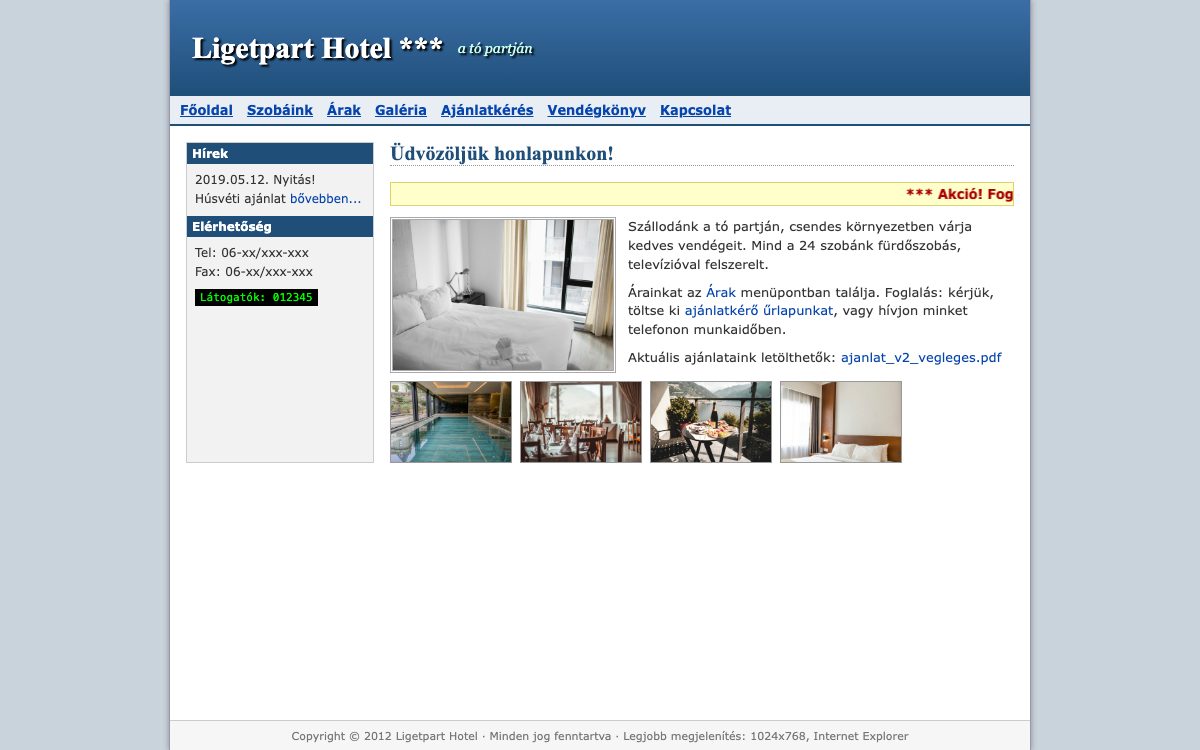 Vorher: veraltete Hotel-Website mit kleinen Fotos und PDF-Angebot